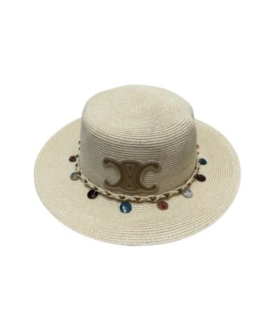 Celine Wide Brim Straw Hat Raffia Light Beige For Women 57cm/22.4in