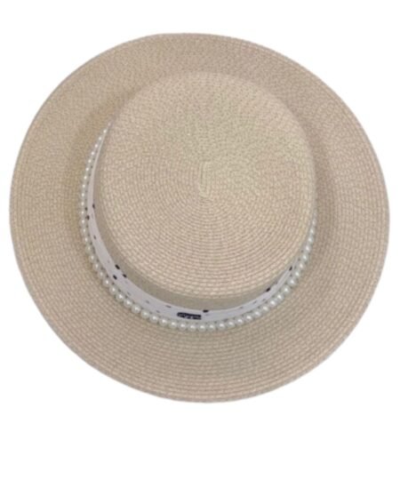 Alternative view of Chanel Polka Dot Pearl-Trimmed Straw Hat Light Beige For Women 57cm/22.4in