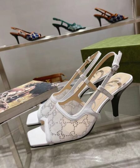 Gucci Women’s GG Slingback Mid-Heel Pump White For Women GG