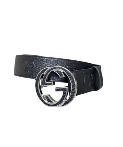 Gucci GG Marmont Circle Buckle Belt Black Leather With Silver Trim 40mm