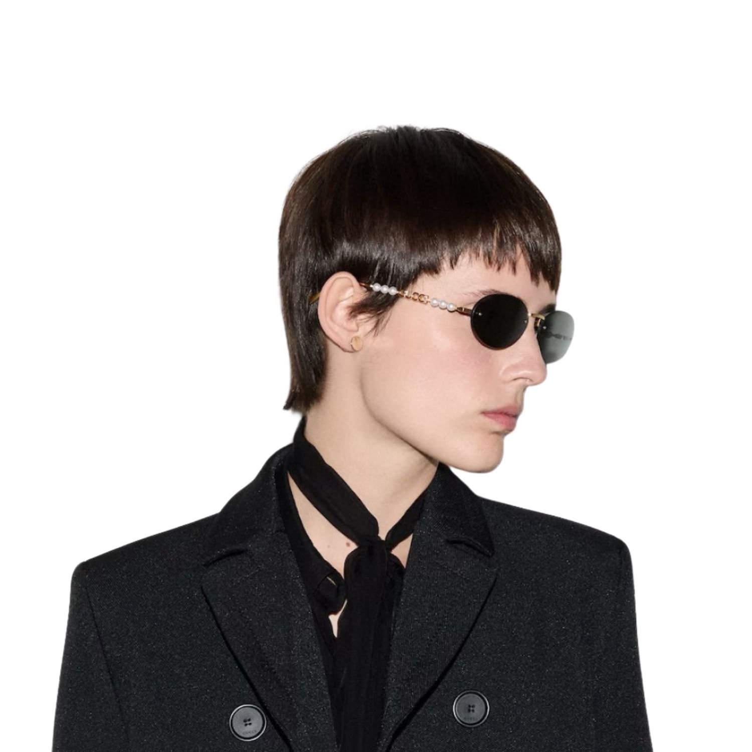 Gucci Oval Frame Sunglasses Black With Gold Toned Metal Frame - Image 3