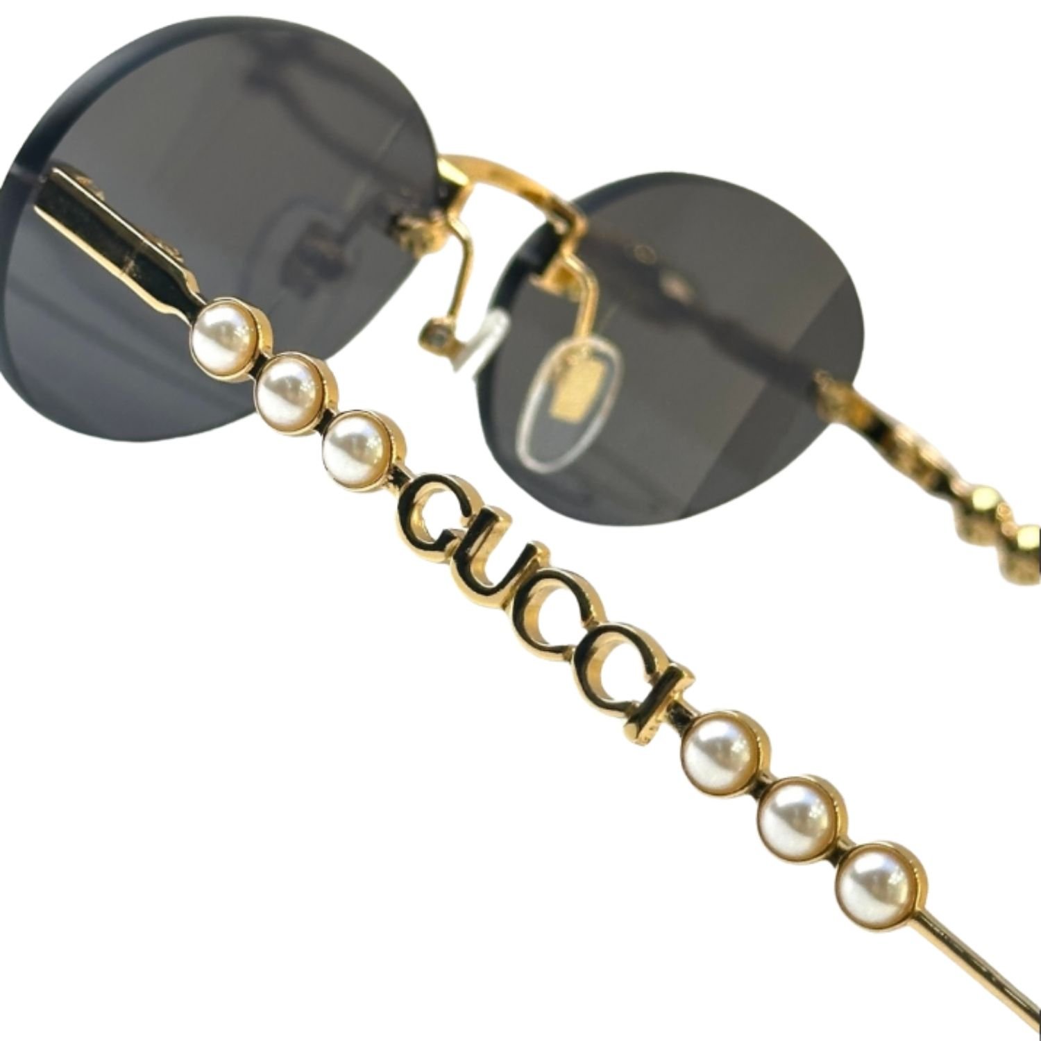 Gucci Oval Frame Sunglasses Black With Gold Toned Metal Frame - Image 6