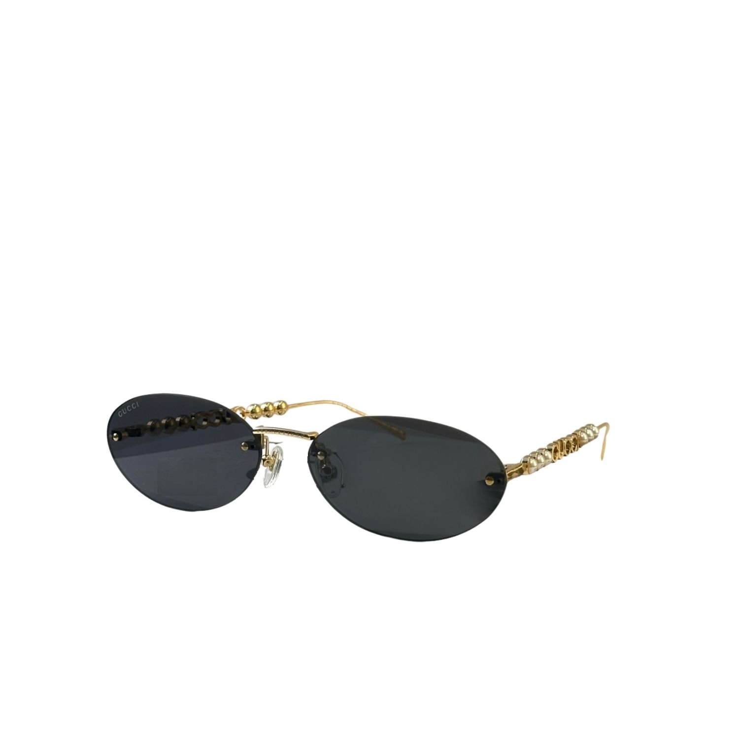 Gucci Oval Frame Sunglasses Black With Gold Toned Metal Frame