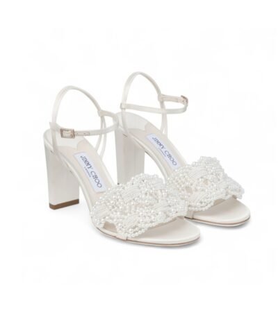 Jimmy Choo Cary 85 Block Heel Sandal Ivory/White For Women CARY85OBD
