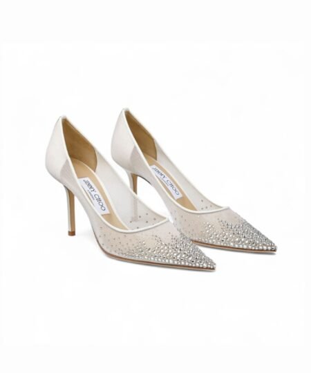 Jimmy Choo Love 85 Mesh Pointed-Toe Pumps White For Women LOVE85NYT
