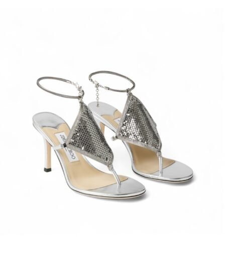Jimmy Choo Metal Mesh Thong 85 Silver For Women 2000THEMETALMESHMNA