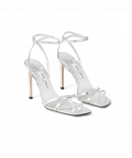 Jimmy Choo Metz 100 Metal Leather Sandal Silver For Women METZ100QUI