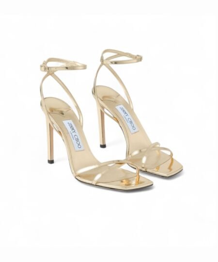 Jimmy Choo Metz 100 Metal Leather Sandal Gold For Women METZ100QUI
