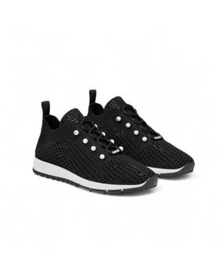 Jimmy Choo Veles Crochet Knit Low-Top Trainers Black For Women VELESPBT