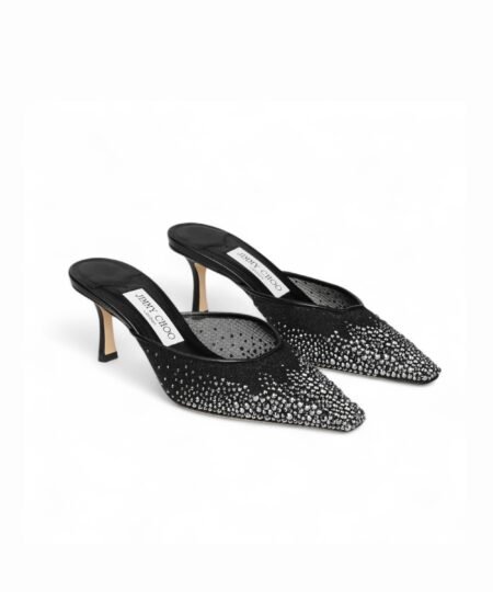 Jimmy Choo Vivi 65 Crystal Mesh Mules Black For Women VIVI65NYT