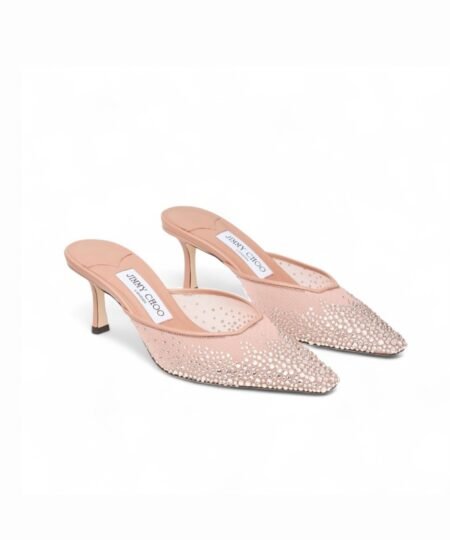 Jimmy Choo Vivi 65 Crystal Mesh Mules Pink For Women VIVI65NYT