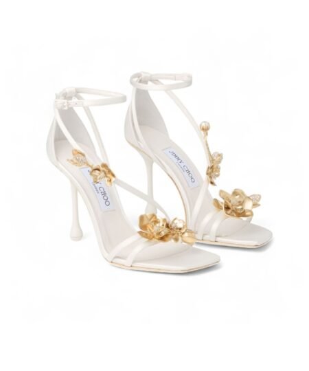 Jimmy Choo Zea 95 Flower Sandals Ivory/Metal Mix For Women ZEA95BGU