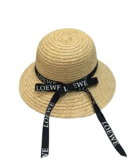 Loewe Straw Sun Hat Raffia With Black Ribbon Logo Beige For Women 57cm/22.4in