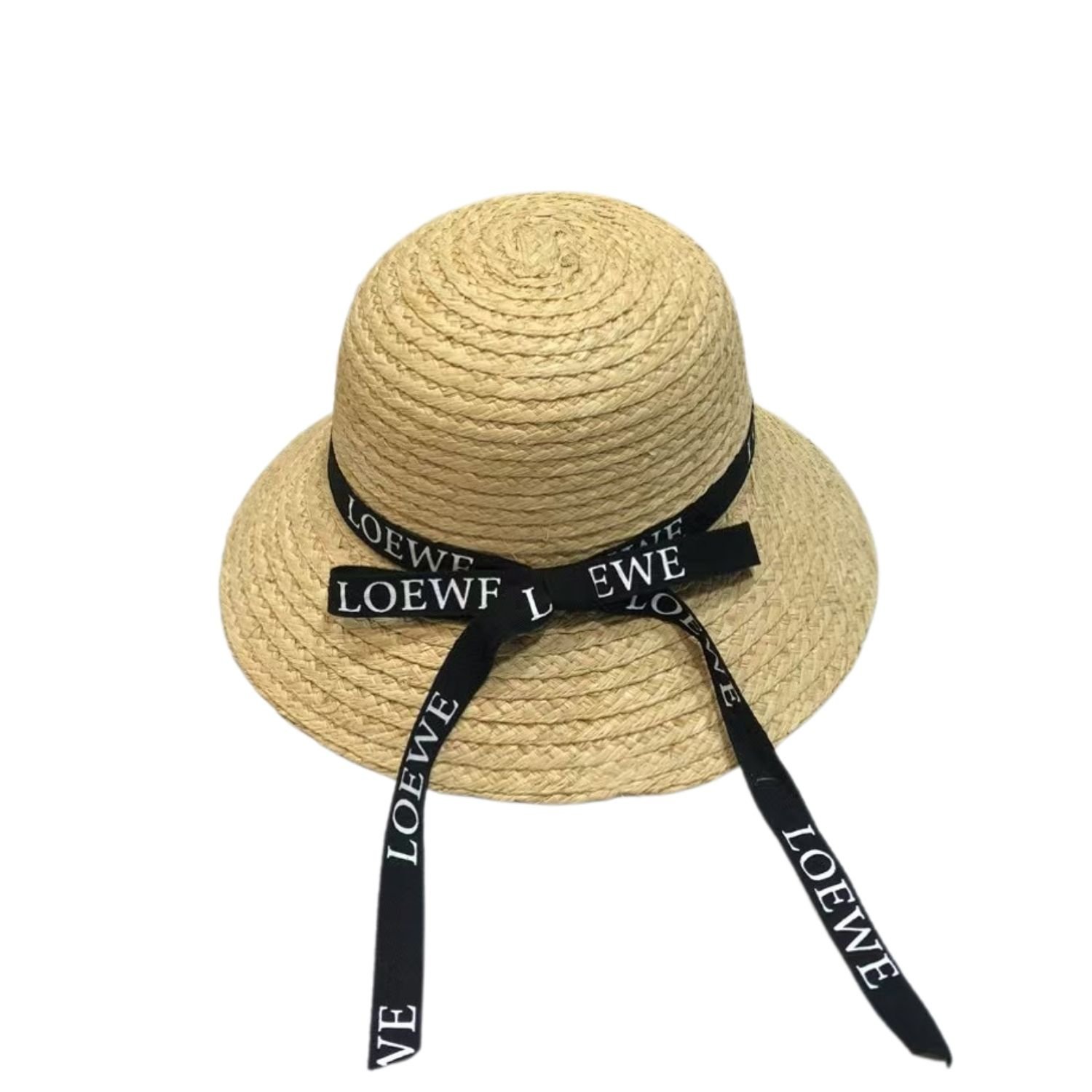 Loewe Straw Sun Hat Raffia With Black Ribbon Logo Beige For Women 57cm/22.4in