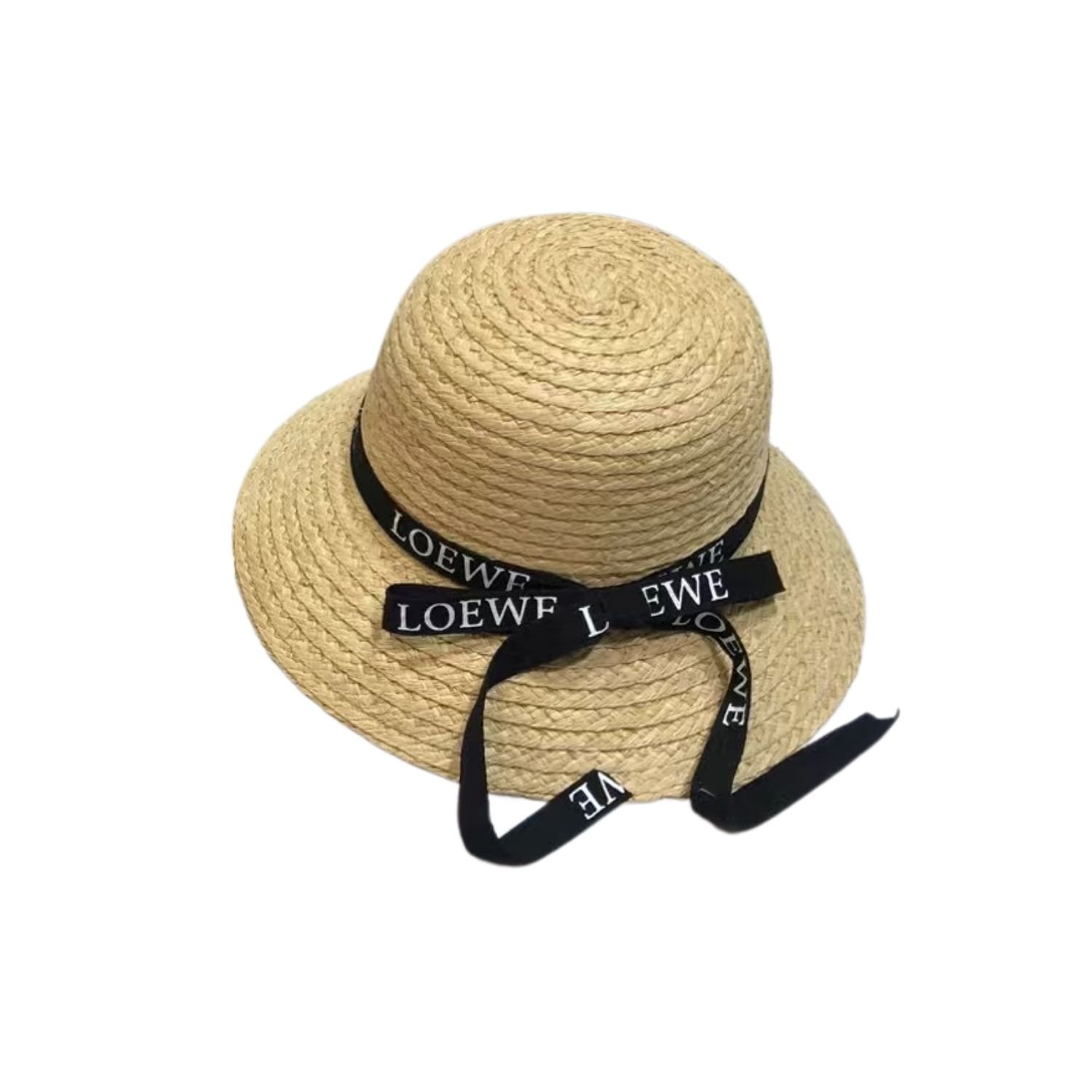 Loewe Straw Sun Hat Raffia With Black Ribbon Logo Beige For Women 57cm/22.4in - Image 4