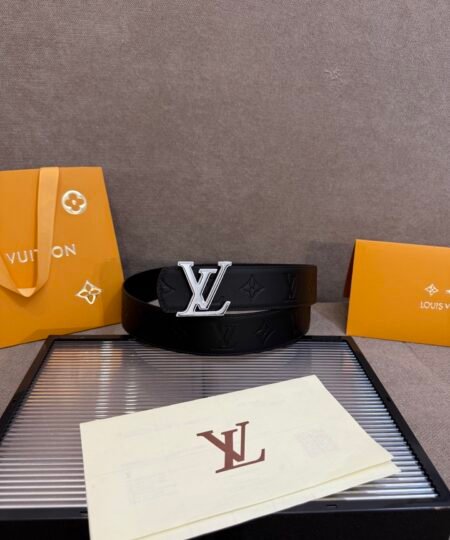 Alternative view of Louis Vuitton 40mm LV Initiales Monogram Embossed Leather Belt Black With Silver Buckle