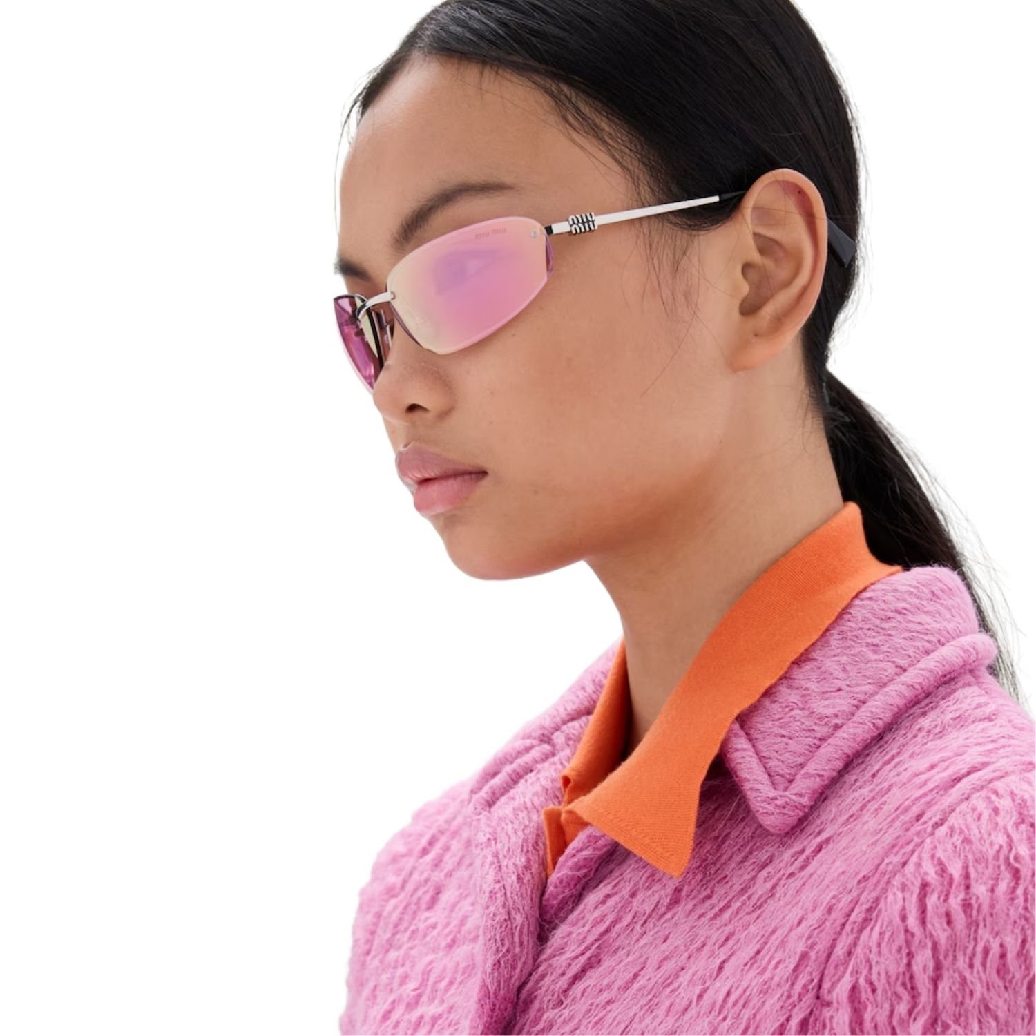 Miu Miu Rimless Aviator Sunglasses Light Pink - Image 5