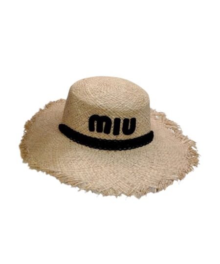 Alternative view of Miu Miu Wheat Straw Hat With Black Lace Trim Beige For Women
