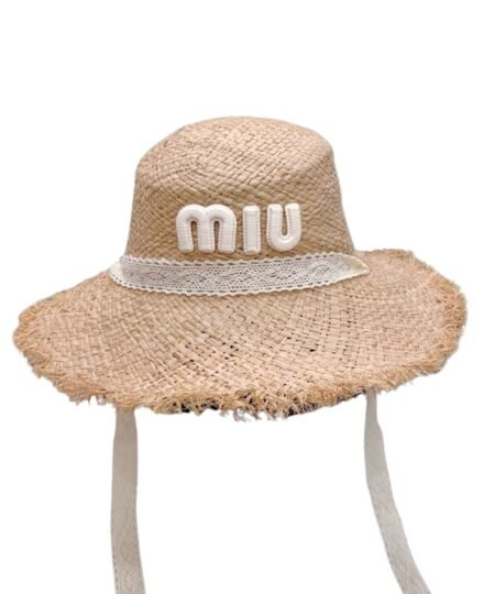 Alternative view of Miu Miu Wheat Straw Hat With White Lace Trim Beige For Women