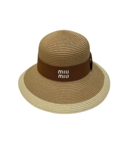 Miu Miu Wide Brim Sun Hat Raffia Dark Beige For Women 57cm/22.4in