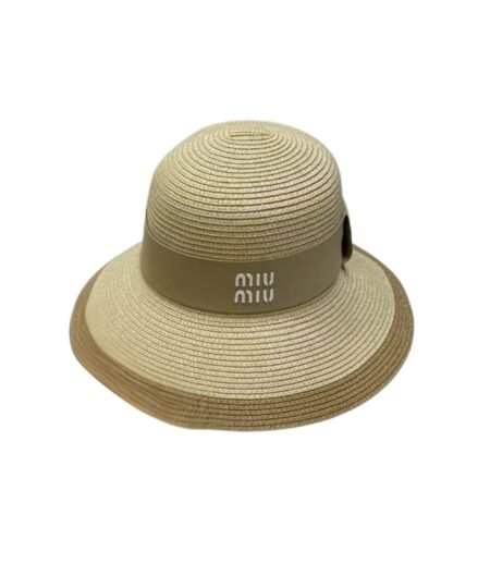 Miu Miu Wide Brim Sun Hat Raffia Beige For Women 57cm/22.4in