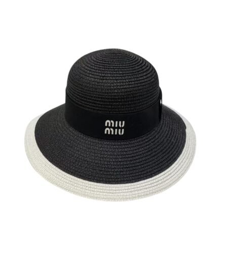 Miu Miu Wide Brim Sun Hat Raffia Black For Women 57cm/22.4in