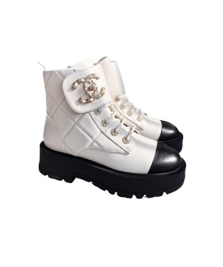 Chanel Quilted Platform Ankle Boots White For Women