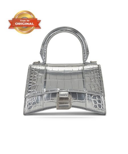 [True-to-ORIGINAL] Balenciaga XS Hourglass Top Handle Bag Metallic Silver For Women 19cm/7.5in 592833-1S4CY-8110