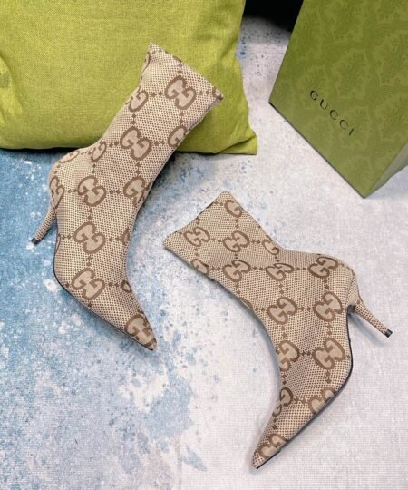 Gucci Women’s Lisa Monogram Canvas Ankle Boot Beige For Women GG