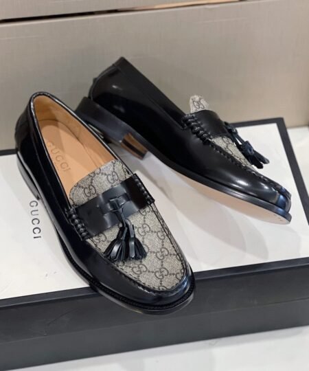 Alternative view of Gucci Men’s GG Loafers Horsebit With Tassel Black And Beige For Men 673817 17X30 1063