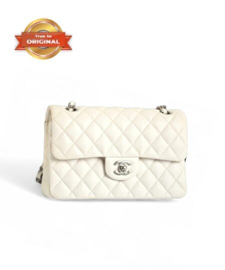 [True-to-ORIGINAL] Chanel Small Classic Double Flap White Silver-Toned For Women 9in/23cm