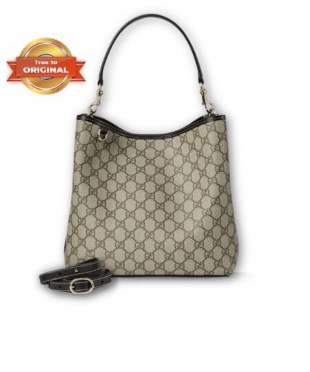 [True-to-ORIGINAL] GG Emblem Small Bucket Bag Beige And Black For Women 19cm/7.5in – ‎815103 FAD6L 9741