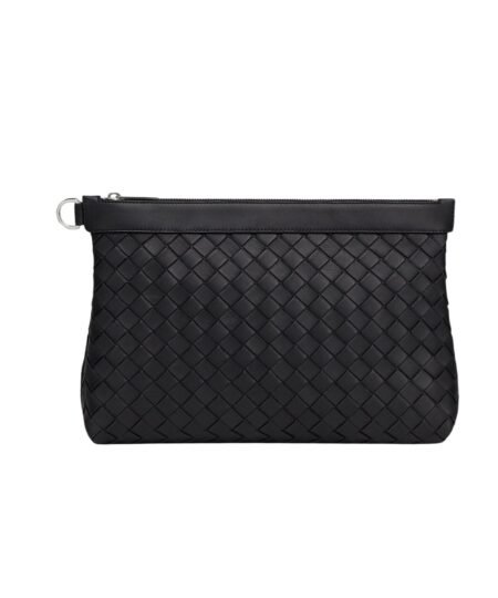 Bottega Veneta Medium Intrecciato Zipped Pouch Black For Men 33cm / 13in 651852V0E518803