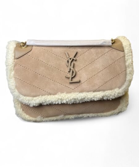 Alternative view of [True-to-ORIGINAL] Saint Laurent Taupe Shearling Medium Niki Bag Brown For Women 8.66in/22cm