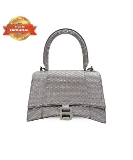 [True-to-ORIGINAL] Balenciaga Furry Hourglass Small Handbag With Rhinestones In Grey For Women 24cm/9.4in