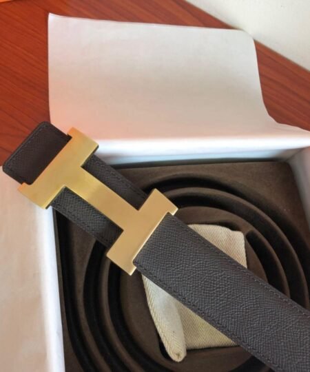 Hermes Mini Constance Guillochee Belt Buckle & Reversible Grey For Women, Women Belt