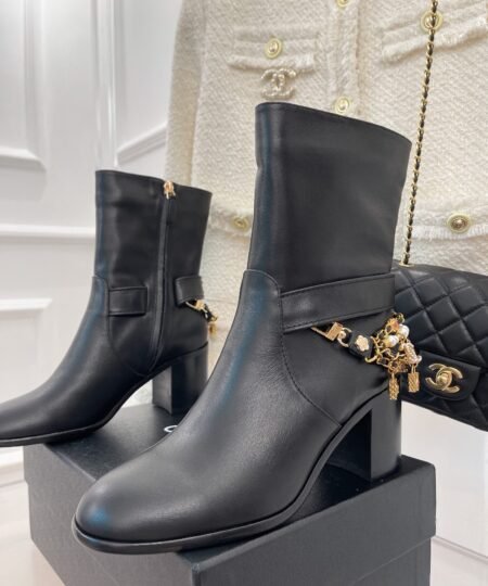 Chanel Women’s Ankle Boots With Decor Black For Women 3.7in/9.5cm