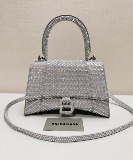 Alternative view of [True-to-ORIGINAL] Balenciaga Furry Hourglass Small Handbag With Rhinestones In Grey For Women 24cm/9.4in