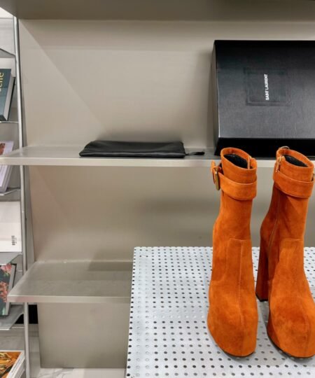 Alternative view of Saint Laurent Women’s Cherry Buckle Platform Booties Orange For Women YSL