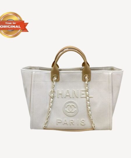 [True-to-ORIGINAL] Chanel Large Deauville Pearl Tote Bag White For Women 15in/38cm A66941