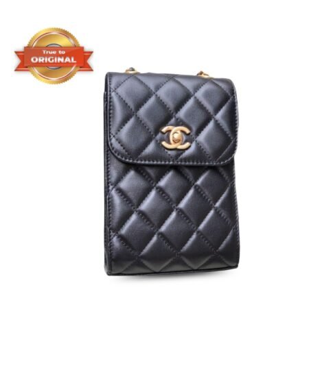 [True-to-ORIGINAL] Chanel Quilted Phone Holder Bag Black For Women 19cm/7.4in
