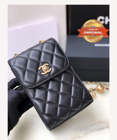 Alternative view of [True-to-ORIGINAL] Chanel Quilted Phone Holder Bag Black For Women 19cm/7.4in