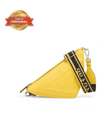 [True-to-ORIGINAL] Prada Saffiano Triangle Bag Yellow For Women 11in/28cm