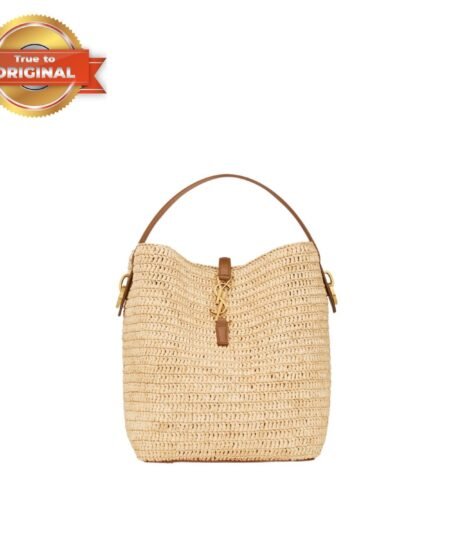 [True-to-ORIGINAL] Saint Laurent Le 37 In Woven Raffia And Vegetable-Tanned Beige For Women 9.8 Inches/ 25 Cm 773991GAAD72080