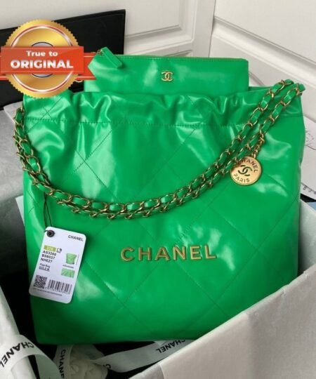 Chanel 22 Handbag Gold Hardware Shiny Green For Women, Women's Handbags, Shoulder Bags 16.5in/38cm AS3261