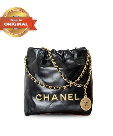 [True-to-ORIGINAL] Chanel 22 Mini Bag Gold Tone Black For Women 7,1in/18cm
