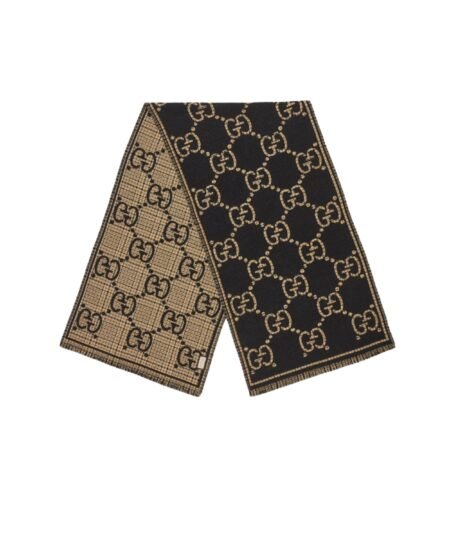 Gucci Check GG Scarf Black And Beige 70.8in/180cm ‎660025 4G386 1079