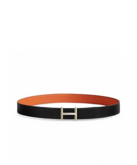 Hermès Hisseo Belt Buckle And Reversible Leather Strap 32 mm Noir/Orange For Men H011772UP82