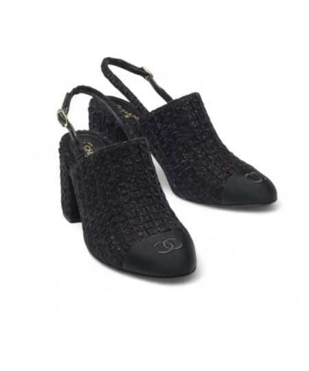 Chanel Tweed Slingbacks Black For Women G46865-B22418-94305