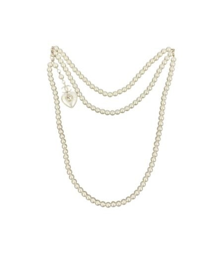 Chanel 24 Milky White Heart Shaped Pearl Waist Necklace For Women